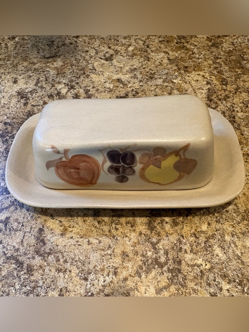 Chatham Potters Country Harvest Butter Dish with Hand-Painted Fruit Motif